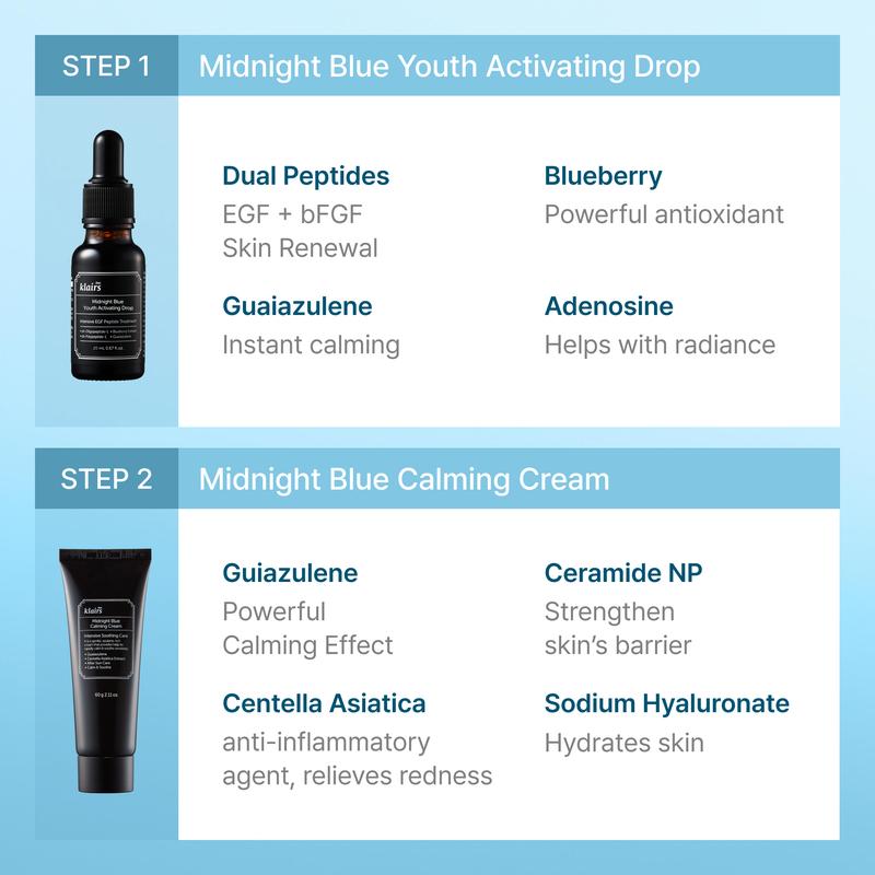 DEAR, KLAIRS Blue Soothing Barrier Kit - Midnight Blue Calming Cream & Blue Drop Set, Soothing, Light Texture, Hydrating, Gentle for Sensitive Skin DEAR, KLAIRS Blue Soothing Barrier Kit - Midnight Blue Calming Cream & Blue Drop Set, Soothing, Light Texture, Hydrating, Gentle for Sensitive Skin