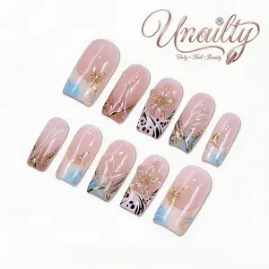 Unailty | Mid-length Square Collection | Professional Salon-Quality Handmade Press-On Nails | High-Strength & Durable | Reusable