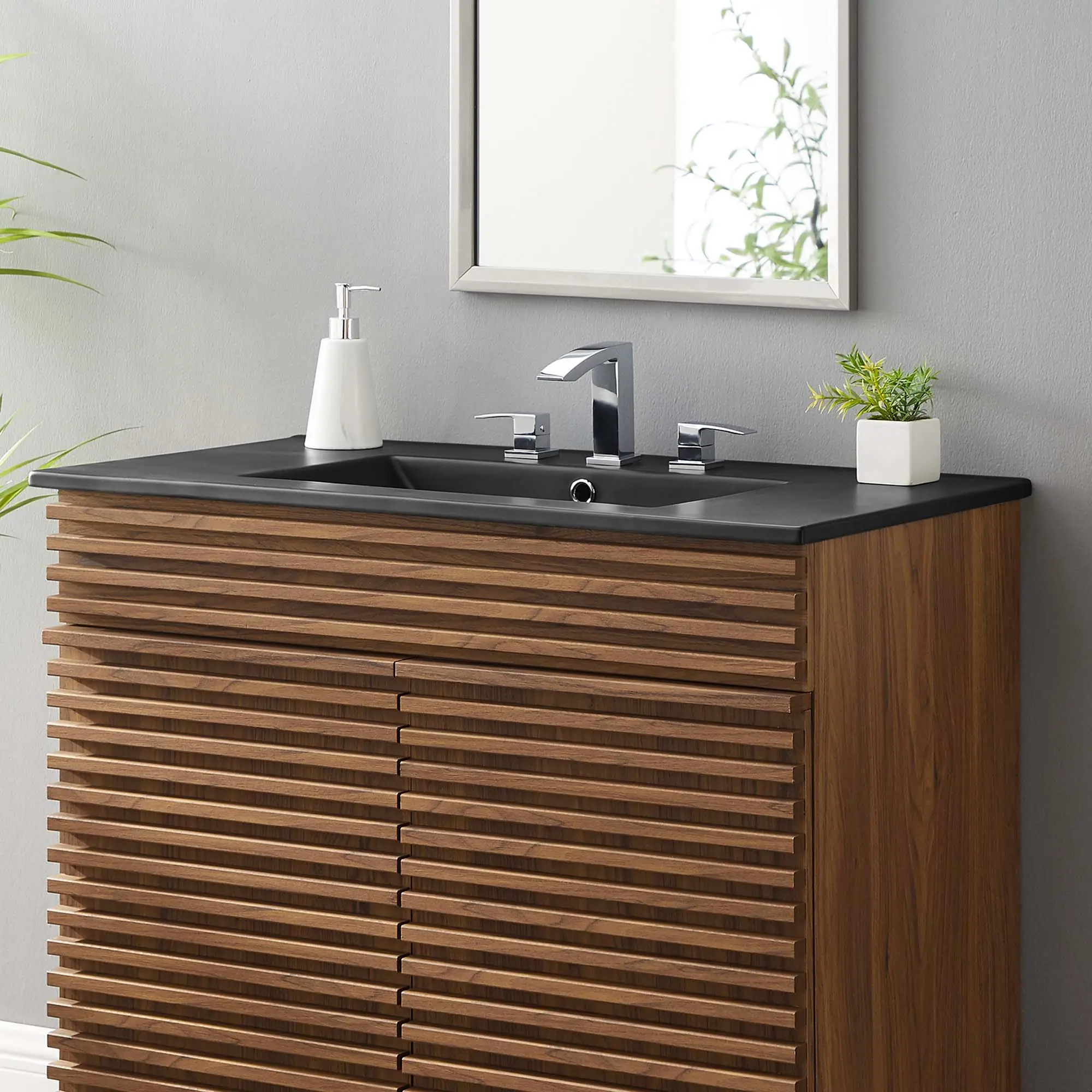 Cayman 36-Inch Modern Ceramic Countertop Bathroom Sink - Indoor Rectangle Black Bathroom Fixture with Integrated Top for Daily Routine