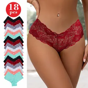 18 PCS Women's Cotton Bikini Panties High-Cut Full Coverage Stretch Cool Underwear for Daily Work Sports Leisure Breathable Lace Womenswear thong panties underwear for women period underwear thongs women underwear thong panties Bridal Lingerie