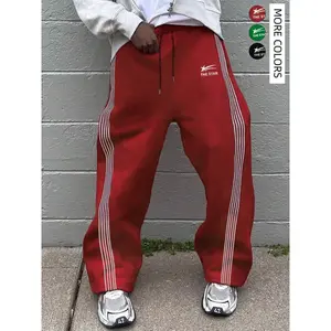 Men's Letter & Side Stripe Drawstring Waist Sweatpants, Regular Fit Casual Pocket Straight Leg Trousers for Fall & Winter, Men's Bottoms for Daily Wear