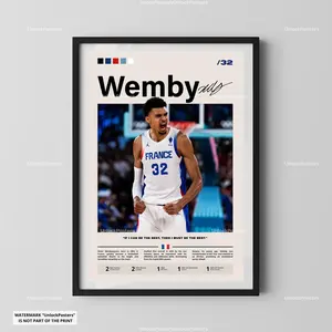 [Sale Up To 40%] [Unframe] Victor Wembanyama France National Basketball Poster, Professional France National Athlete Portrait, National Team Basketball Illustration, French Basketball Decor, Modern Sports Print