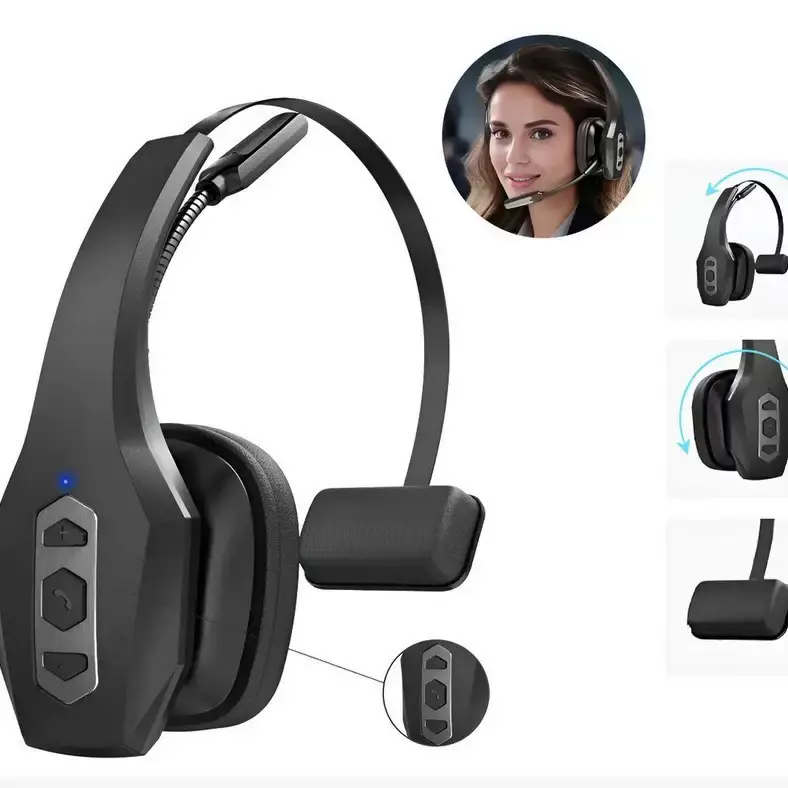 dh16b Over-Ear Bluetooth Headset - 50Hrs Battery, Adjustable Headband, Gooseneck Dual Mic, Mute Button, Hands Free Streaming, Water Resistant, ENC Steady Link Wireless Audio, Type-C, 90Hz, Cable Management, for Retail, Mobile&Laptop