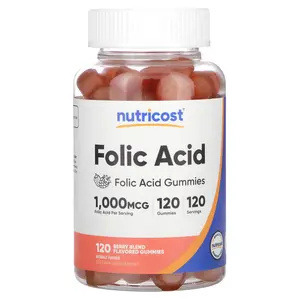 Nutricost Folic Acid Gummies, Berry Blend, 1,000 mcg, 120 Gummies