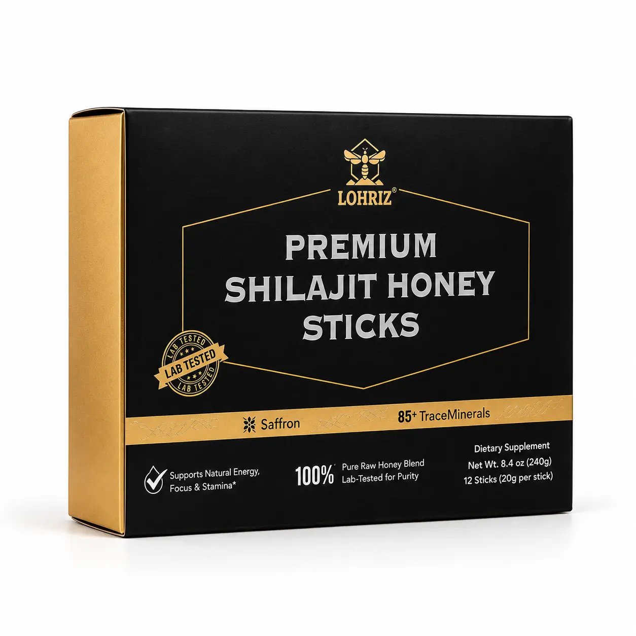 LOHRIZ Premium Shilajit Honey Blend Edible Herbal Supplement - Natural Ginseng, Maca, Black Ginger, 20g Single Sachets for Daily Wellness, Fitness & Healthcare, Dietary
