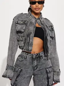 Billie Cropped Cargo Jacket - Acid Wash Black