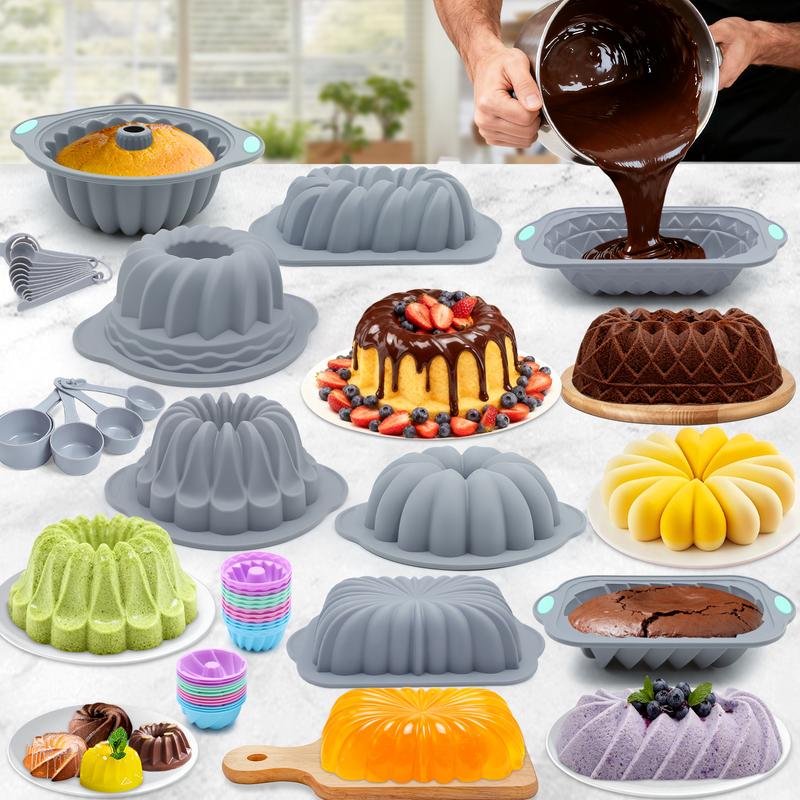 nonstick pan To encounter 66/45/21 Pieces Silicone Baking Set 7 Cups Tubular Cups 45 Mini Loaf Pans for Banana Bread Sandwiches Pound Cakes Meatloaf Mousses Jellies Chocolates Christmas Gift