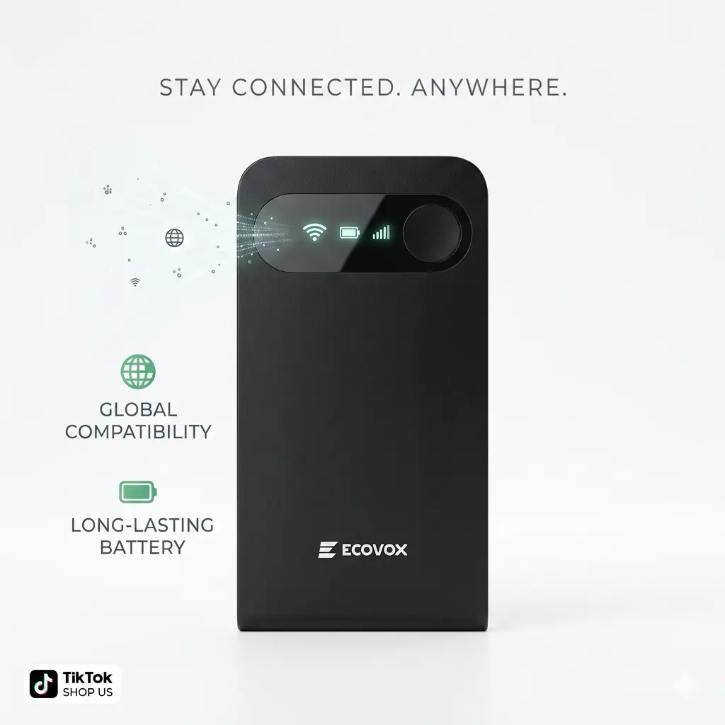 ECOVOX 4G LTE WiFi Mobile Hotspot 2026, No SIM Card Required No Contract, 9 Connected Devices, Multiple Networks, Portable Internet for Campers, Motorhomes and Travels, Free 1GB Local Data user stable easy connection router