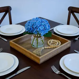 Real Touch Hydrangea Artificial Flowers in Vase with Wood Bead String, Lifelike Faux Hydrangea Flowers for Home Decoration,Blue