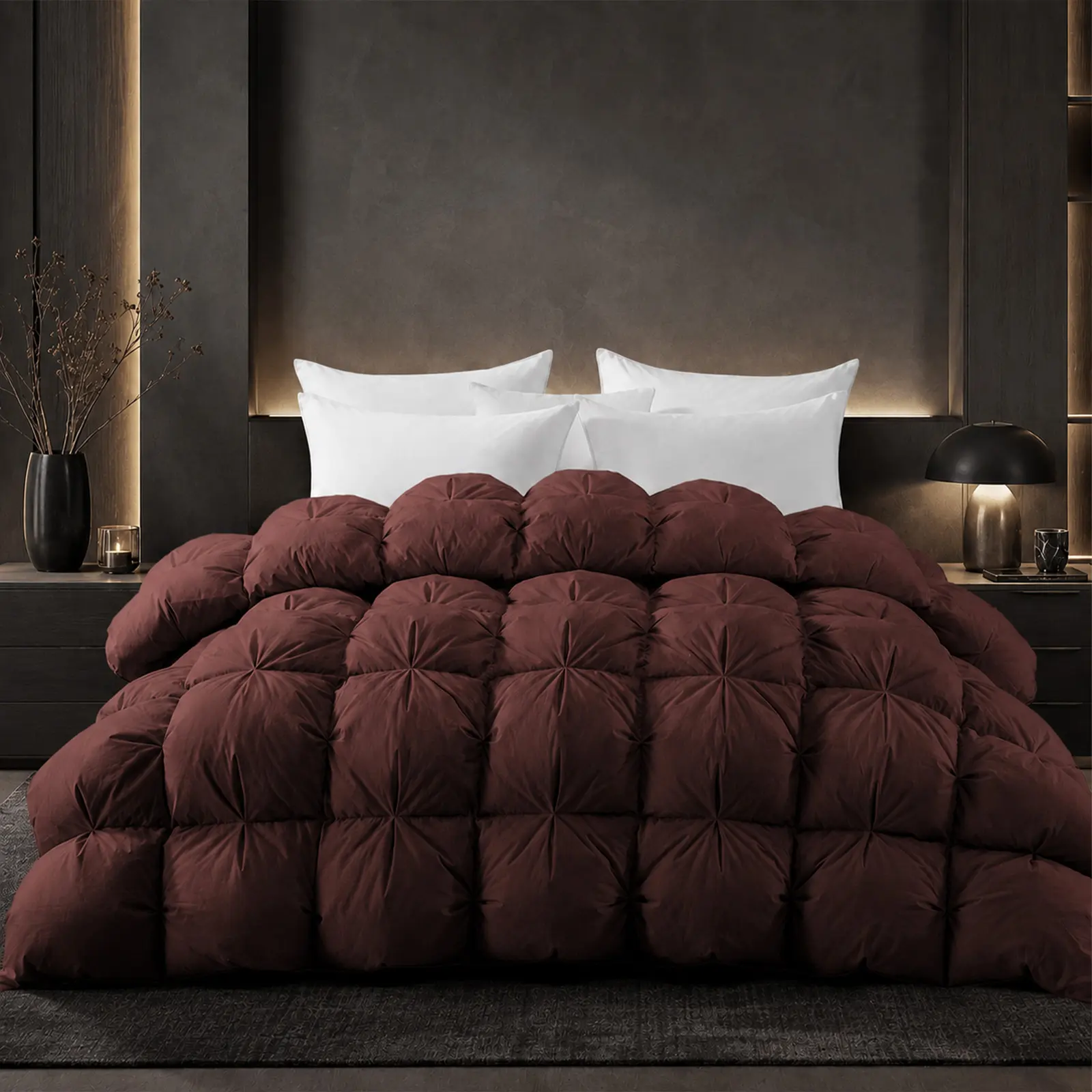 InnerNight Coffee Feather Down Pinch Pleat Comforter - Cotton Fabric, All-Seasons Duvet Insert with 8 Tabs, Lightweight Warm Bedding, Fluffy Fill, Responsibly Sourced (Sizes: 64x88in, 82x86in, 88x88in, 102x88in; Notes: No, Do Not Iron)