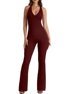 Women's Tummy Control Backless Sports Jumpsuit - Buttery Soft Quick Dry Ribbed Activewear for Yoga, Gym & Daily Wear