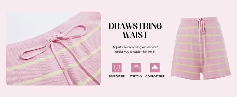 Imily Bela Women's Striped 2 Piece Outfits Oversized Batwing Short Sleeve Tops High Waisted Shorts Summer Knit Lounge Short Sets