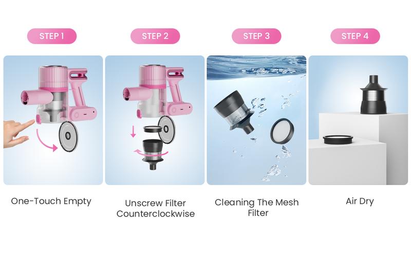 Cordless Vacuum Cleaner - IMOOY Pink/Black&White Vacuum for Home with 80000 RPM High, 8-in-1 Lightweight Stick Vacuum, Rechargeable Battery, Up to 40 Mins Runtime, for Carpet and Hard Floor Pet Hair