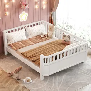 Full Size Wood Platform Bed , Wood Low Profile Full Bed with Rails