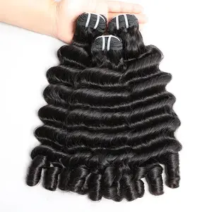 Msgem Hair Loose Deep Wave Bundles 100% Human Hair Weave 3 Bundles or 4 Bundles Real Human Hair Extensions 16A Loose Deep Wave With Spiral End Curly Human Hair Bundles for Women Natural Black