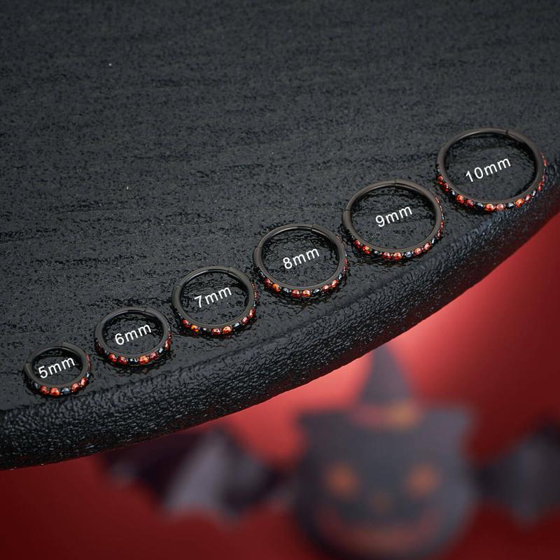 Oufer Halloween CZ Hinged Nose Hoop Ring for Body Jewelry 20G Stainless Steel 5mm-12mm Inner Diameter Black Purple Pink Green Blue Trick or Treat Collection Christmas Theme