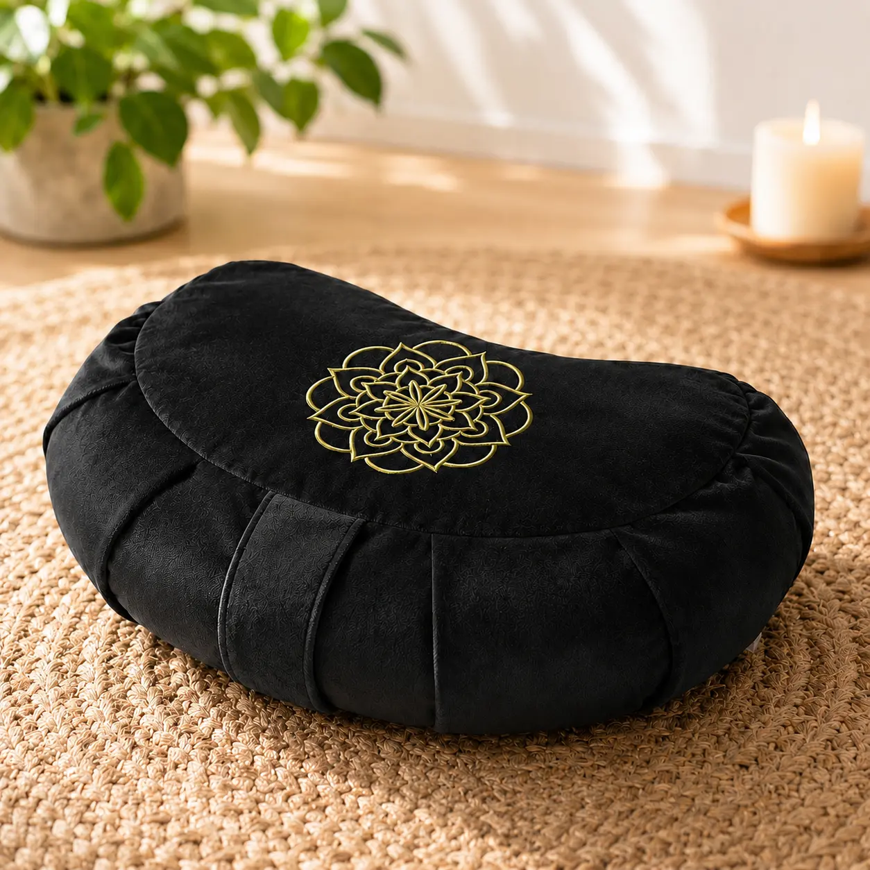 Hihealer Crescent Buckwheat Hull Meditation Cushion for Adults, Ergonomic Floor Cushions for Sitting & Yoga Bolster Support, Durable Cushions