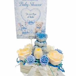 Baby Boy Teddy Bear Candle Centerpiece – Luxury Baby Shower Table Decor