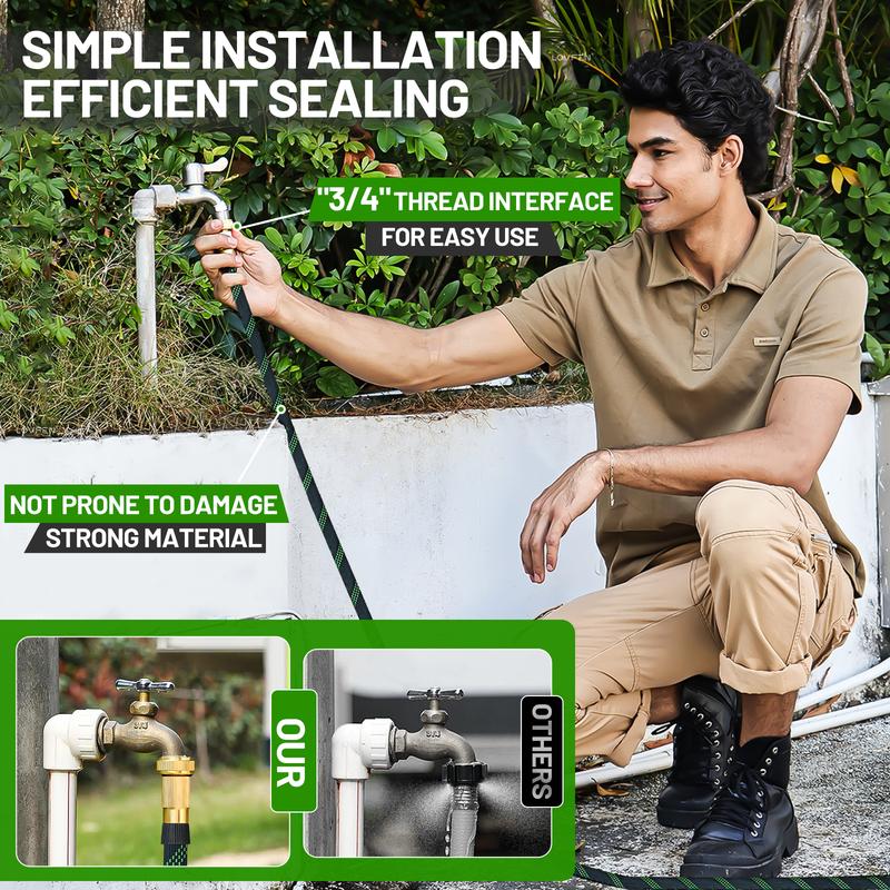 LOVFEN Garden Hose 100 Ft, Kink Free Flexible Water Hose With 10-Pattern Spray Nozzle, Lightweight Hose Pipe, Leak Proof, 3/4" Swivel Connectors, Super Fabric, Portable Storage Strap