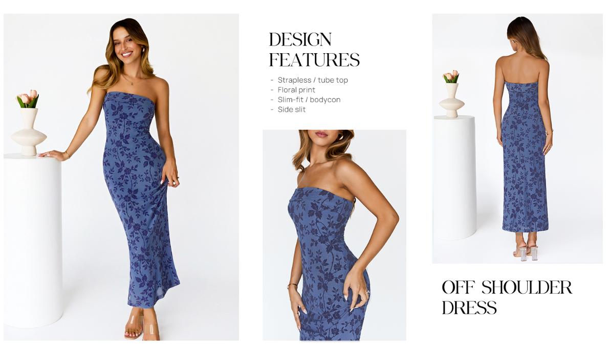 MEROKEETY Women's 2026 Summer Floral Strapless Dress Bodycon Tube Slit Mesh Wedding Guest Cocktail Party Maxi Dresses