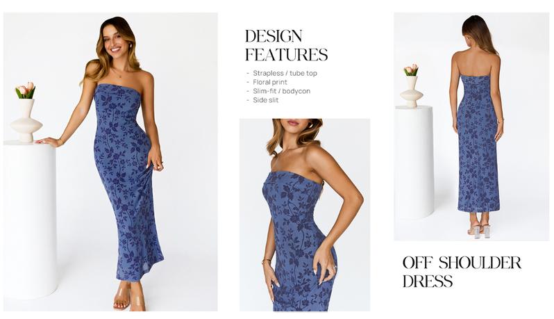 MEROKEETY Women's 2026 Summer Floral Strapless Dress Bodycon Tube Slit Mesh Wedding Guest Cocktail Party Maxi Dresses