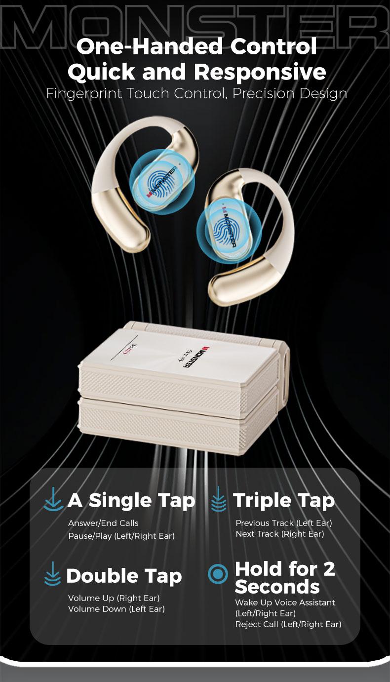 Monster AC530 Open-Ear Mic Headset, Dual-Fold Design, Mic Noise Cancellation Headphones, 100H Long Battery Life Bluetooth 6.0 Wireless Earbuds, Touch Control, IPX8 Sweatproof, for Running, Workout, Driving, Back to School–Gift for Men Monster AC530 Open-Ear Mic Headset, Dual-Fold Design, Mic Noise Cancellation Headphones, 100H Long Battery Life Bluetooth 6.0 Wireless Earbuds, Touch Control, IPX8 Sweatproof, for Running, Workout, Driving, Back to School–Gift for Men
