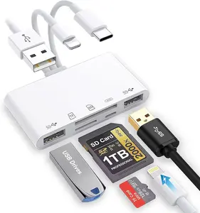 5-in-1 iPhone Memory Card Reader, USB OTG Adapter & SD/TF Card Camera Viewer for iPhone/iPad/PC/Android/Camera/USB C & A Devices, Supports SD/Micro SD/SDHC/SDXC/MMC Plug and Play