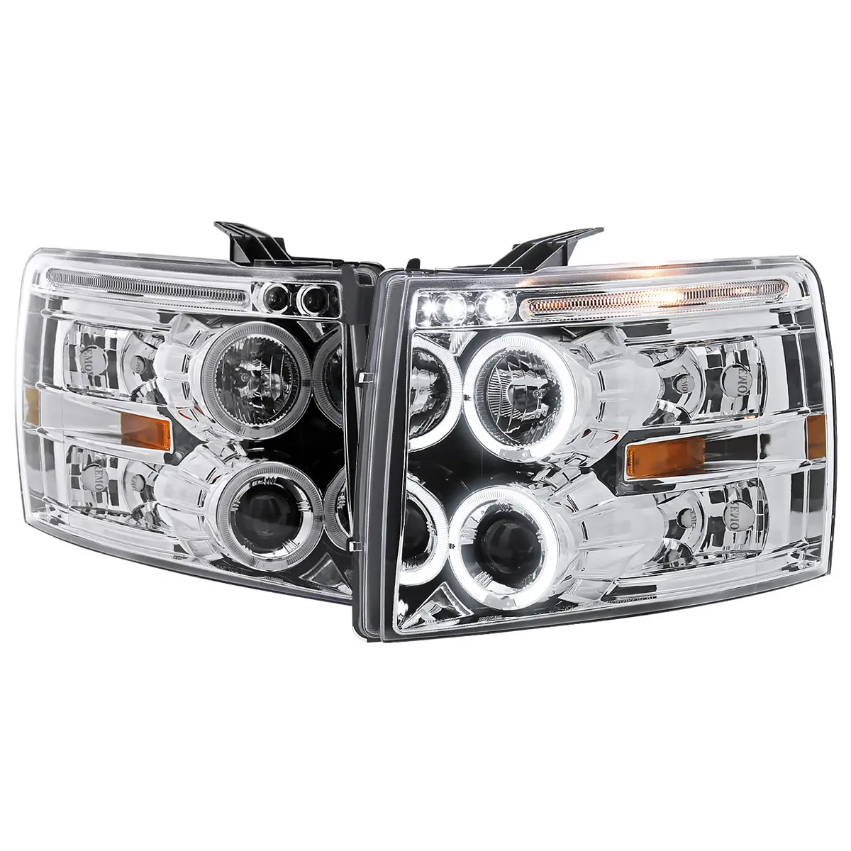 2007-2013 Chevrolet Silverado 1500/ 2007-2014 Silverado 2500HD 3500HD Dual Halo Projector Headlights (Chrome Housing/Clear Lens)