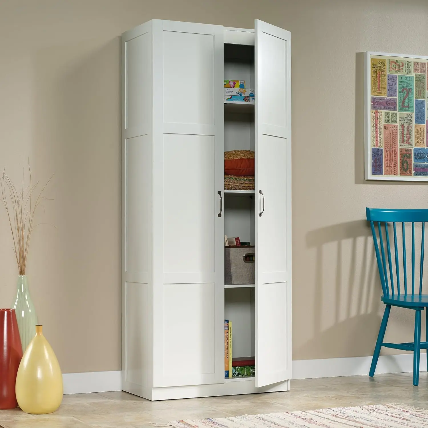 IKEA Rectangular Single Unit Tall White Storage Cabinet - Clean Lines Pantry Cabinet with Door Access, Built-In Shelves, Versatile Indoor Home Kitchen Organizer, Pantry Cabinets, Simple And Practical