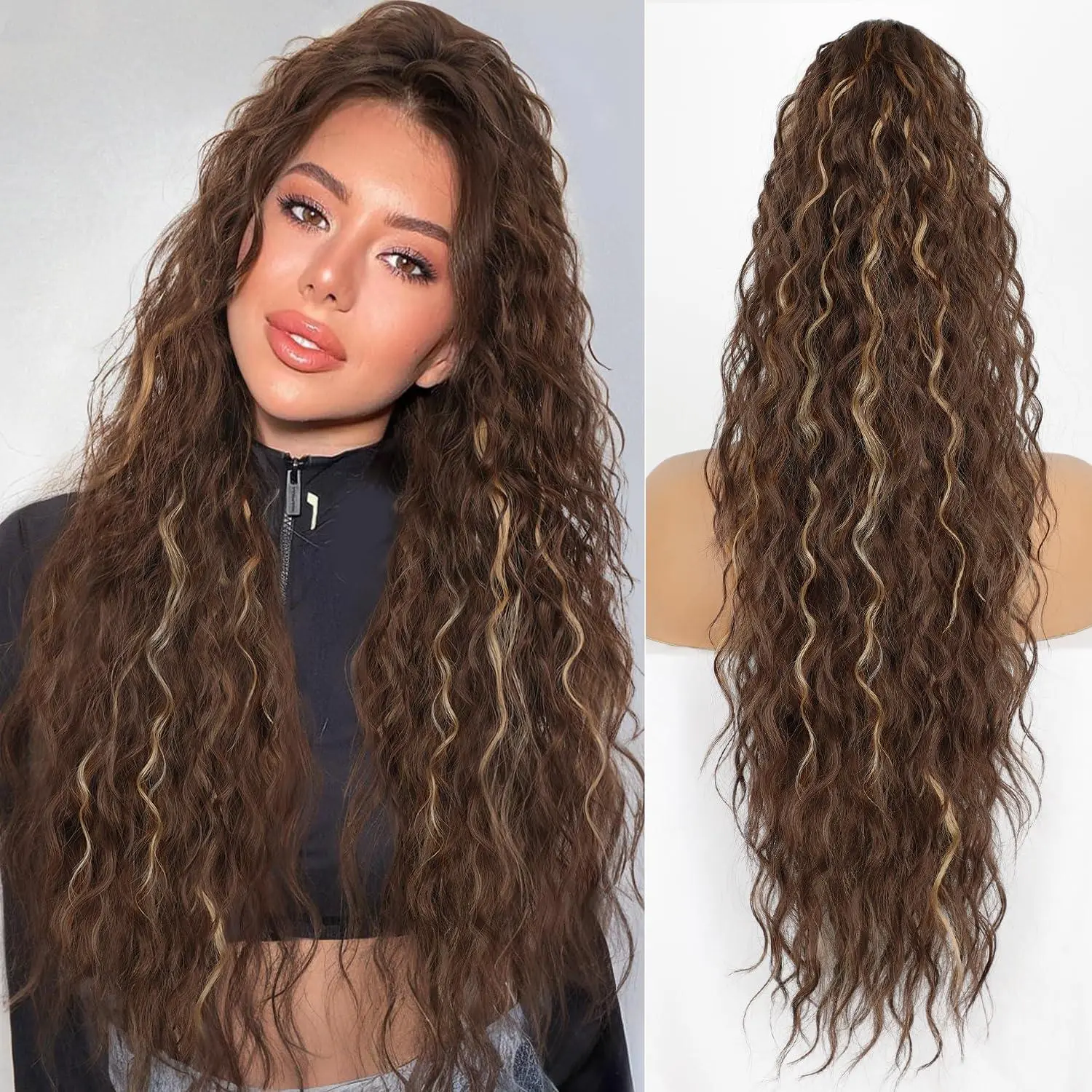 Ponytail Extension Claw 30" & 26"&18" Curly Pony Tail Clip in Hair Extensions Fluffy Natural Looking Synthetic Hairpiece for Women