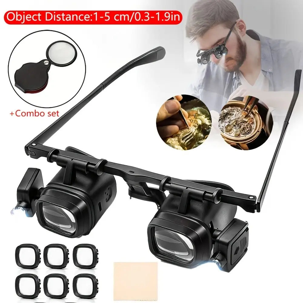 24X Eyeglass LED Light Magnifying Glass, Portable Professional Precision Magnifier for Watch Repair, Phone Soldering and Electronic Component Inspection