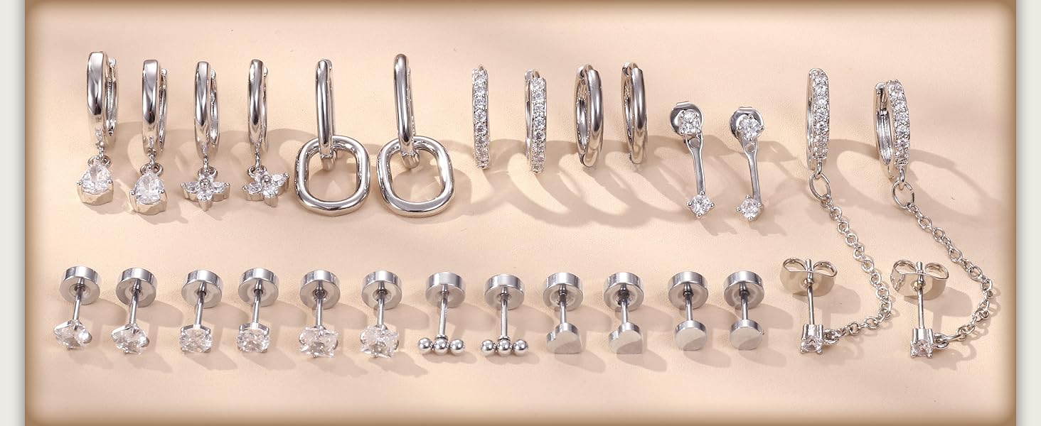 MILACOLATO Hypoallergenic Flat Back Earrings for Women Men, 14K Plated Gold Cartilage Earrings Set for Multiple Piercing, Surgical Stainless Steel Small Hoop Flatback Stud Earrings Stacks Screwback for Sensitive Ears