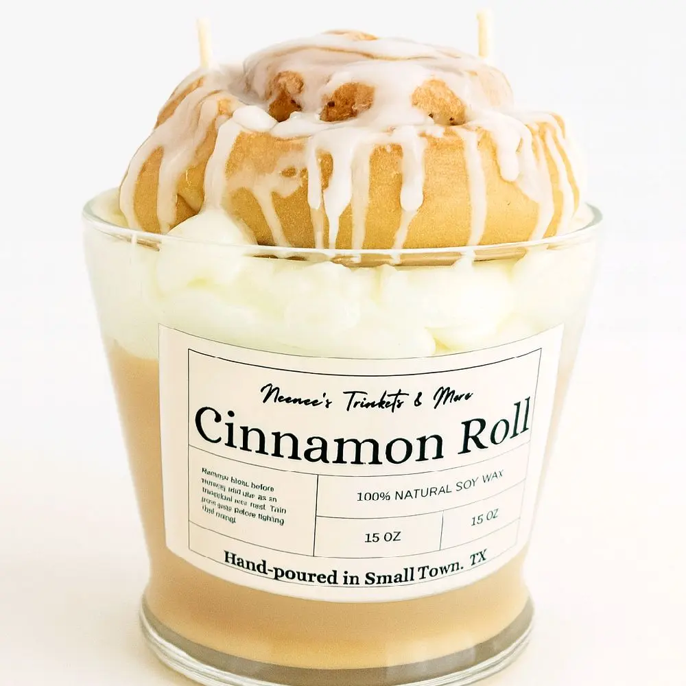 Neenee's Trinkets and More 18oz Mocha Cinnamon Roll Dessert Candle - Natural Hand-Poured Non-Toxic Wax, Eco-Friendly Clean Burning, Cozy Freshener for Home Decor, Vanilla Scent Option, Holiday Gift for Girlfriend, Candles, Aromatherapy Candle
