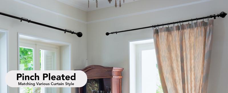 Deconovo Black Curtain Rods for Windows 48 to 84 Inches, Standard Adjustable Decorative Single Window Curtain Rod Set, 3/4 Inch Diameter Steel Tube with Black Finish