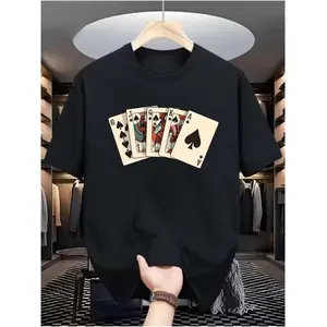 Men'S Casual Digital Print T-Shirt - Polyester and Spandex Blend, Round Neck, Short Sleeve, Street Hip-Hop Style, Summer European and American Fashion Trend, Sporty Look