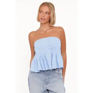 Cagnes Strapless Peplum Top - Blue