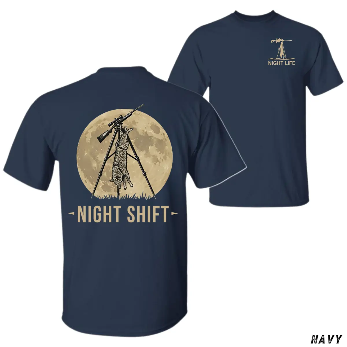 Menswear Men's Short-Sleeve 'Night Shift' Coyote Hunter Graphic Print T-Shirt, Classic Round Neck Regular Loose Cotton Top, All-Season Casual Predator Hunting Gift for Dad, Shortsleeve, Baggy