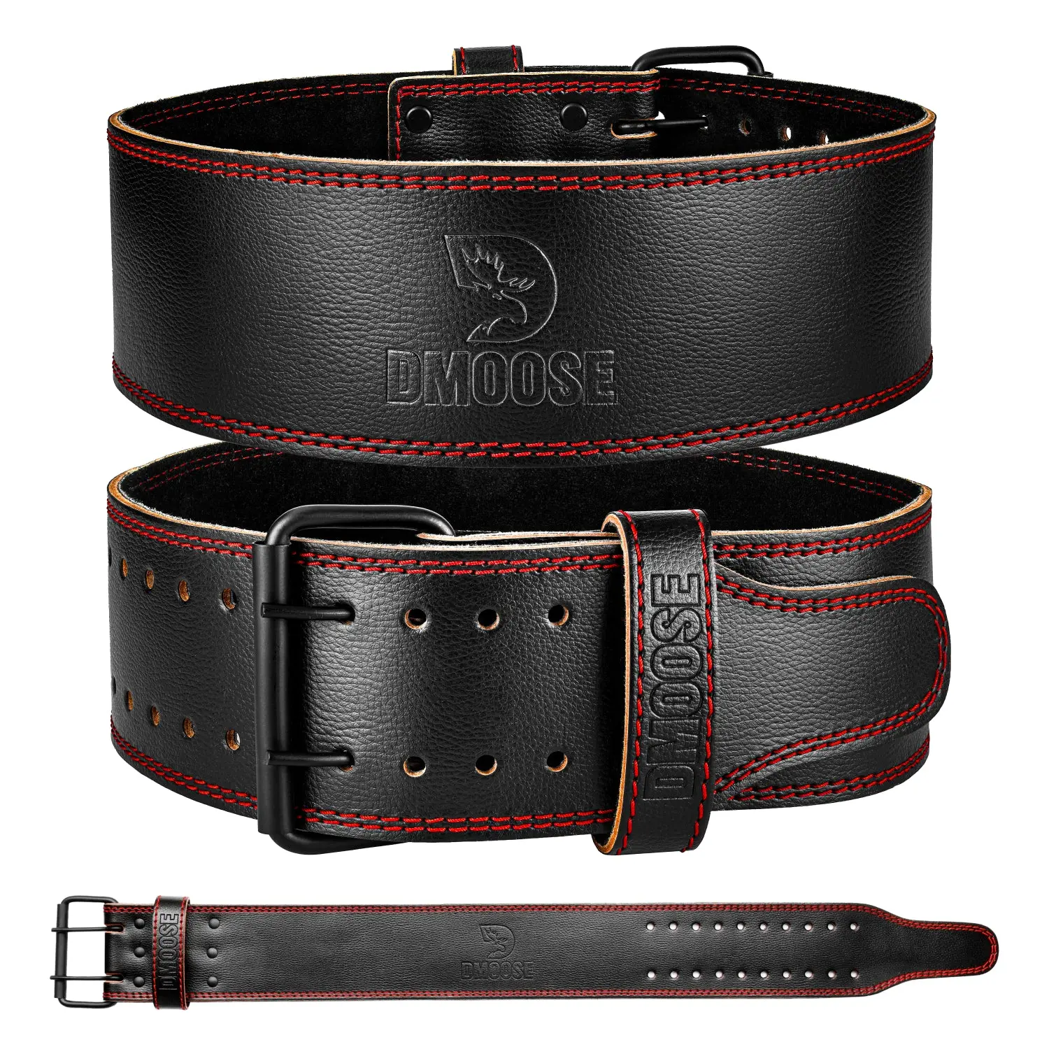 DMoose Fitness 5mm Genuine Leather Weight Training Barbell Belt - 4" Padding Lumbar Support, Double-Pronged Buckle, USPA Approved Core Gear for Men & Women