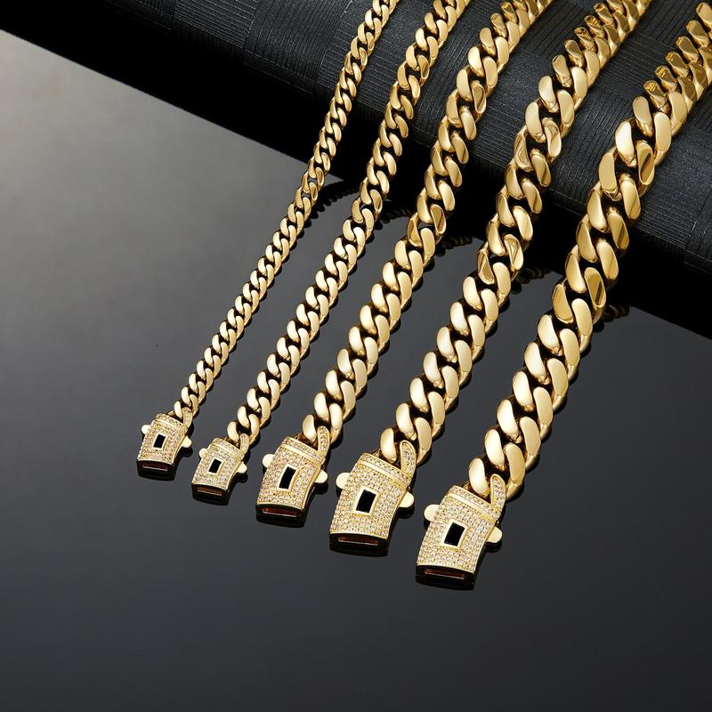 【New upgrade】14K gold-plated Cuban necklace. The gold-plated craftsmanship and classic white stone inlay design are dazzling. Miami Cuban necklace combines tradition and fashion. The best gift for him/her. 6/8/10/12/14 are available Valentine's Day
