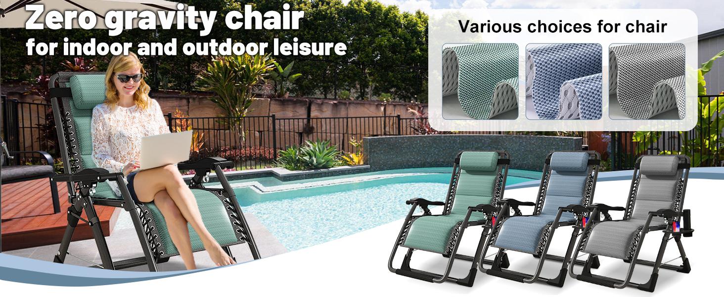 Naudacaa Zero Gravity Chair, Premium Outdoor Lawn Folding Lounge Chair with Adjustable Reclining, Cushion, Headrest & Tray, Supports 400lbs