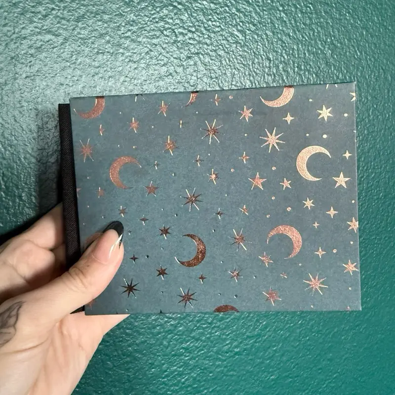 Handmade journal sketchbook scrapbook - metallic copper moons and stars