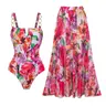FLAXMAKER Women's Floral Print One Piece Swimsuit and Matching Cover Skirt Set Swimdress Stylish Beachwear Bathing Suit SpringStatements Swimoutfit #Summervibes outdoorfun #SwimWeek