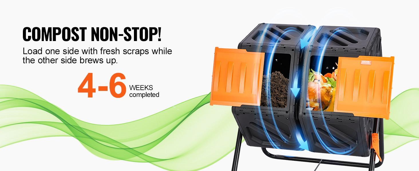 VEVOR Compost Bin,  37-Gal Dual Chamber Composting Tumbler, High Volume Two Rotating Chambers with 2 Sliding Door and Steel Frame, BPA Free Composter Bin Tumbler for Garden, Kitchen, Yard, Outdoor