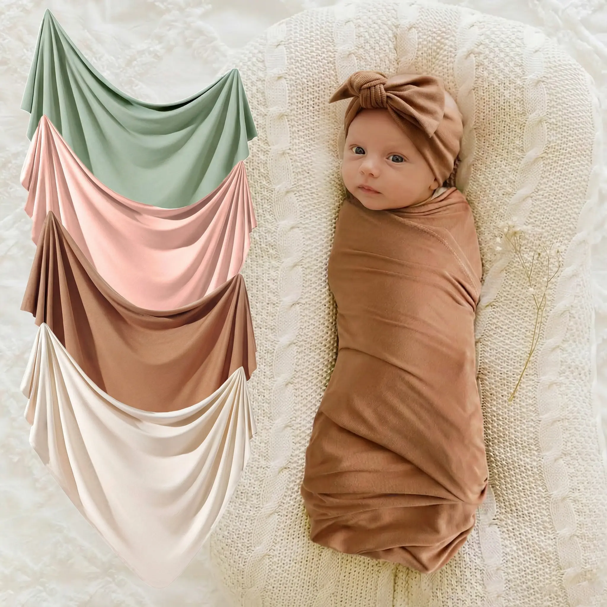 4-piece swaddle blanket and hat/headband/monthly card set for newborns, baby wraps, suitable for baby boys and girls, essential set, newborn gift babyswaddle  blanket