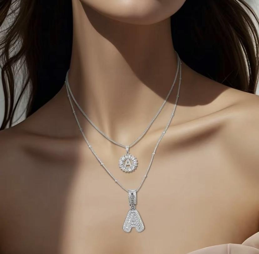 2 Pack Initial Letter Necklace 14k Gold Plated Bling Dainty Necklaces Trendy Chunky Custom Name Necklace Personalized Round Circle Pendant Zirconia Letters Name Valentine's Day Anniversary Jewelry Set Gifts for Mom Gifts for Daughter tiktokshopspringglowu