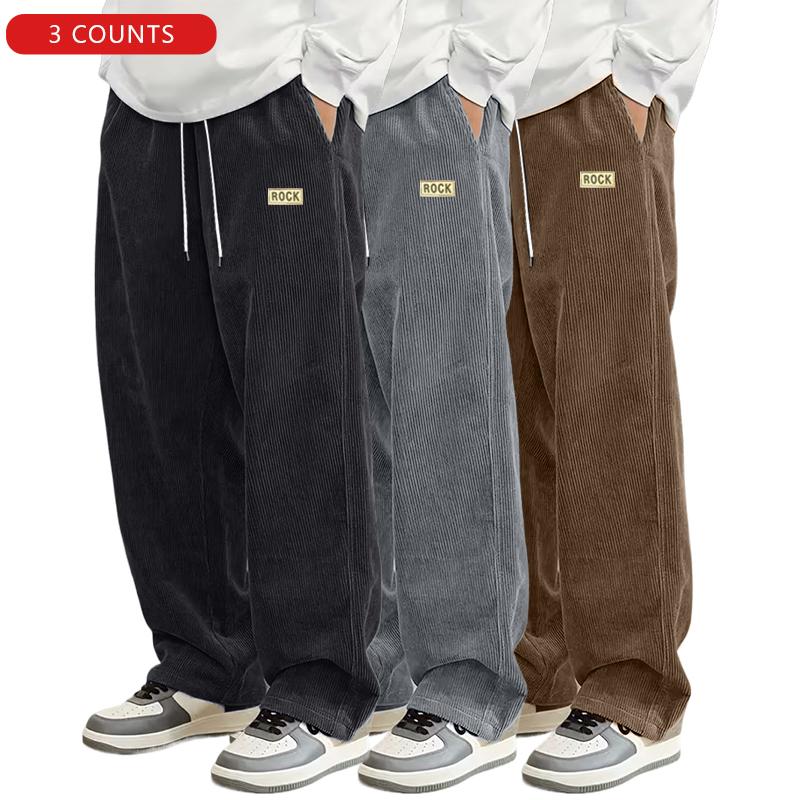 Men's trendy straight-leg pants with elastic drawstring waistband - loose fit all-season casual trousers, machine washable for everyday wear, hiking, and light outdoor activities; versatile straight-leg lounge pants
