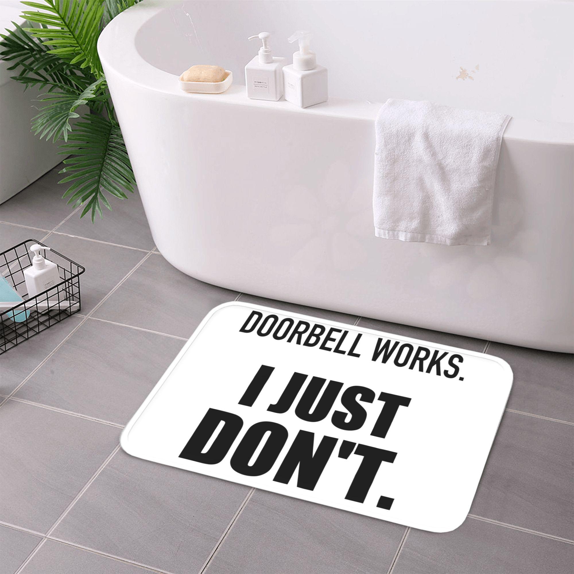 Humorous Doorbell Printed Flannel Doormat, Anti-Slipping Multi-Size Indoor Entry Rug with Social Battery Quote, Washable Home & Office Bath Mat, One-Piece