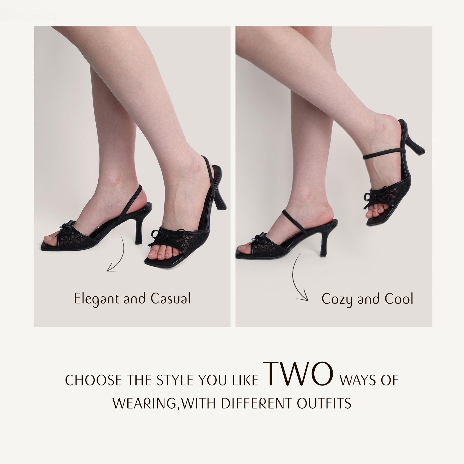 Kitten Heels for Women Square Toe Mesh Sandals Bow Knots Heels Open Toe Sandals for Women Comfortable Dressy Shoes for Wedding Party