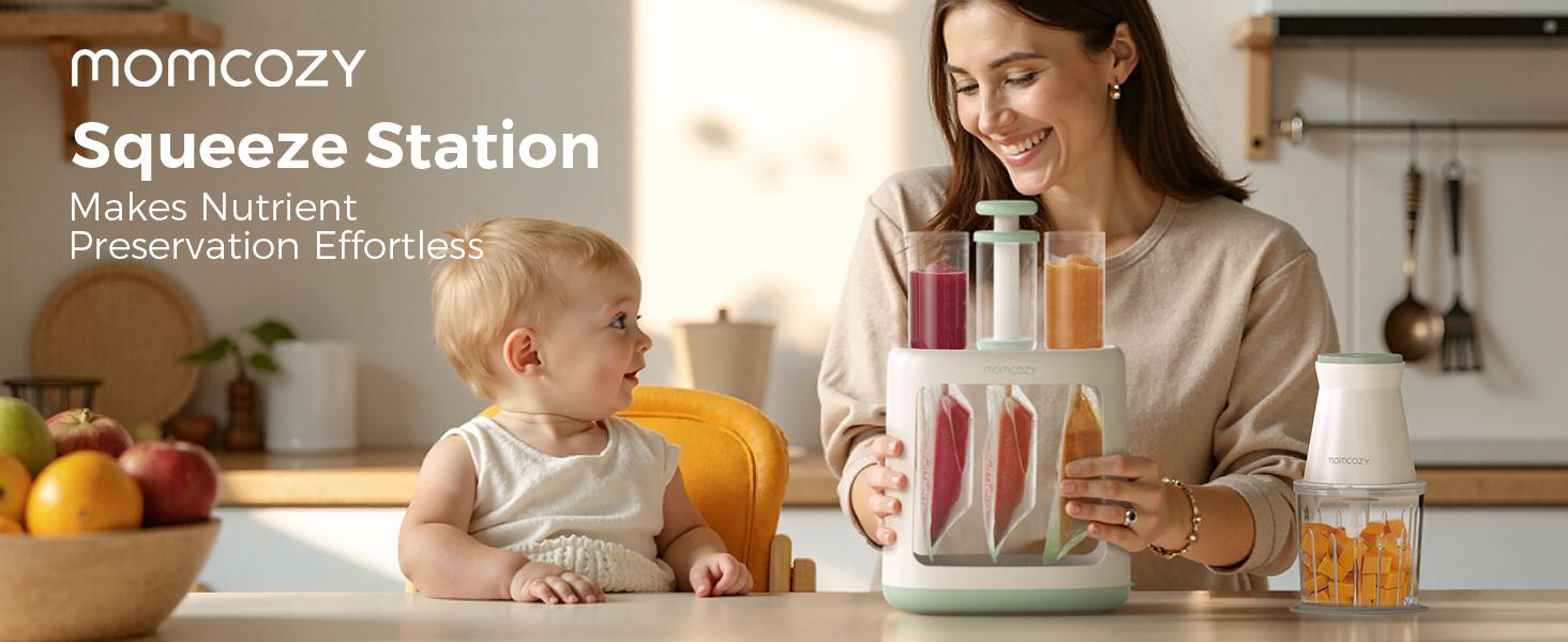 Momcozy Baby Food Maker for Puree Food Storage, Precise Capacity Squeeze Station, No Food Splashing,Baby Essentials, with 5pcs Reusable Storage Bags Momcozy Baby Food Maker for Puree Food Storage, Precise Capacity Squeeze Station, No Food Splashing,Baby Essentials, with 5pcs Reusable Storage Bags