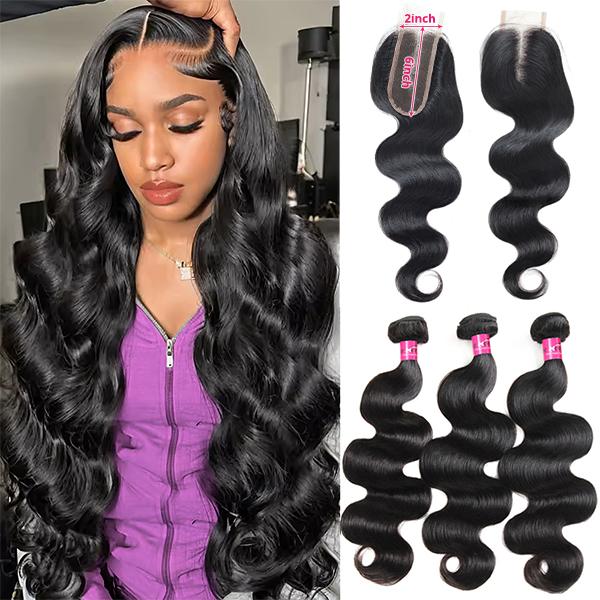 2x6 Lace Closure With Bundles Body Wave Bundles With Closure Virgin Human Hair Bundles with Closure 4x4 Inch Quick Weave Extensions